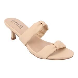 Journee Women's Dyllan Double Strap Kitten Heel Dress Sandals Beige Size 7 1/2